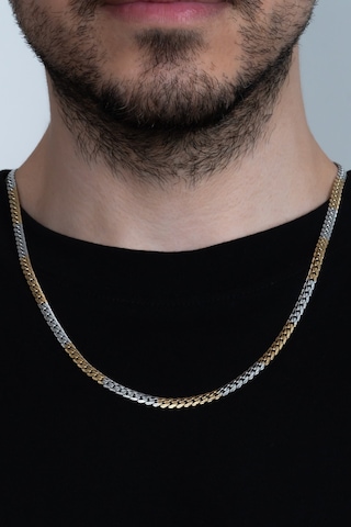 Sarı Beyaz Ezme Yassı Yılan Model Çelik Unisex Kolye eck41 Altın