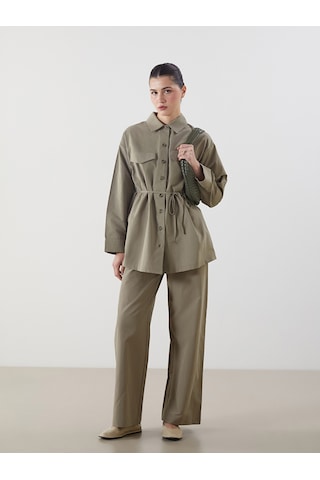 Lcw Modest Haki Standart Fit Poplin Kadın Pantolon