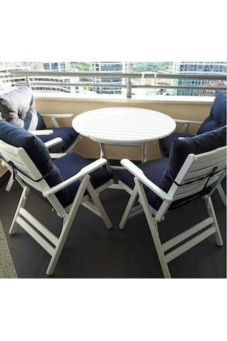 Motoryagmarket Datça 70Lik Katlanır Ahşap Bahçe Balkon Masası Yuvarlak -Beyaz