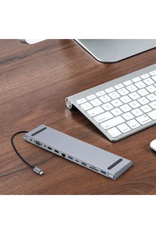 12 İn 1 Çoklayıcı Usb Type C Hub 3.0 Adaptör 4k Hdmı Uyumlu Rj45 Sd/tf Vga Hdmı Pd Macbook