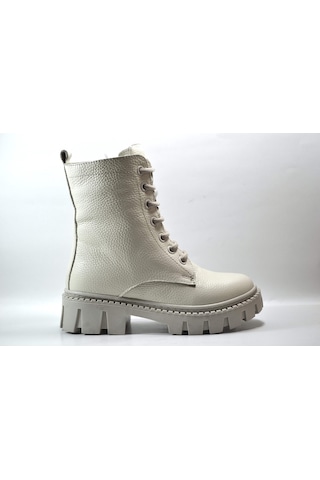 Onlo Ayakkabı R.301 Deri Bej Kürklü Fermuarlı Kız Çocuk Bot Bej