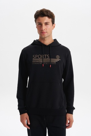 AR-MA Arma Erkek Slim Fit Örme Interlok Kapüşonlu Kanguru Cepli Sweatshirt Yazı Baskılı %80 Pamuk %14 Polyester %6 Elastane K30254685102 Siyah
