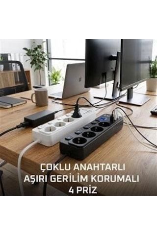 Akım Korumalı 4 Lü Priz 2xusb 2xtype-c Çıkış Yüksek Gerilim Koruma Priz Çoğaltıcı 0 - 2 M