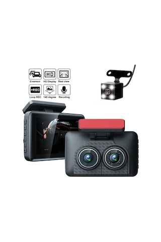 Araç İçi Hd Kamera Video Kaydedici 3 Kamera 1080p Full Hd Araç Kamerası Wdr G-sensor 5mp Büyük Ekran