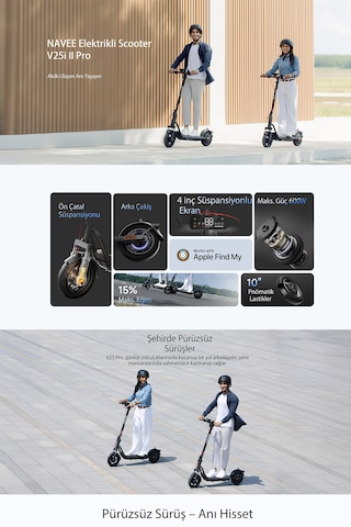 V25i Pro 2 Elektrikli Scooter - Amortisörlü 25 Km Menzil 600w