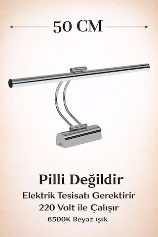 Merwish Flüt Led Aplik 50 Cm Duvar Aydınlatma 6500k Beyaz Işık Kablo Bağlantılı 220v Modern Tasarım Krom