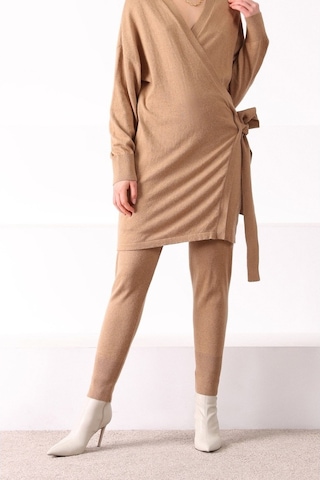 Ferraro Camel Paçası Lastikli Kaşmirli Kadın Triko Pantolon Camel