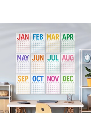 2027 Aylık Planlayıcı Duvar Takvimi, 33x48 Cm & A4 Poster Takvim, Aile Takvimi, Gökkuşağı Renkleri Görseldeki Renk
