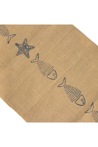 Dyris 200x50 Cm Jüt Runner Balık Desenli Doğal Hasır Masa Örtüsü Rustik & Bohem Dekoratif Runner Acı Kahverengi