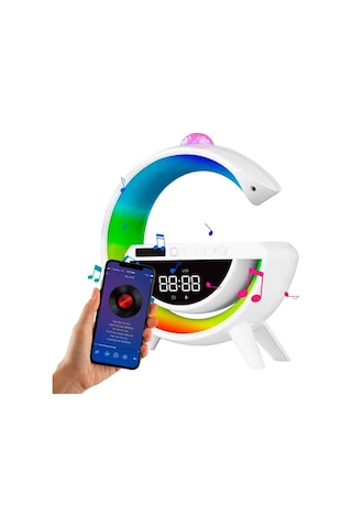 Polygold BT-3402 Dijital Saat Ve Alarmlı RGB Ledli 15w Kablosuz Şarjlı Bluetooth Hoparlör