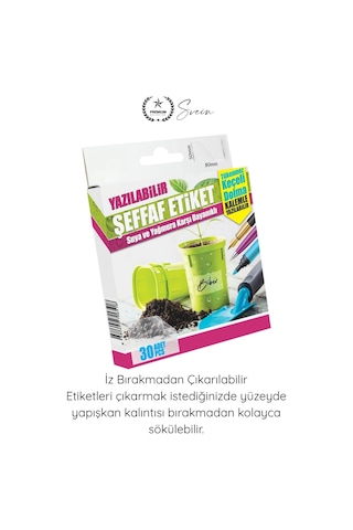 İsimlik Suya Dayanıklı Yazılabilen Baharat Etiketi 30 Adet Şeffaf Yapışkanlı Kavanoz Etiketi Fide T