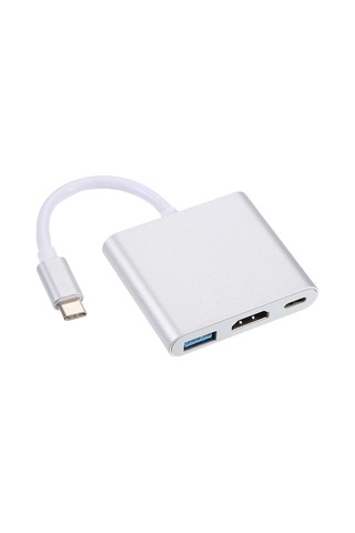Yaozixa Type-c'den Hdmı+usb3.0+type-c'ye 3-in-1 Dönüştürücü, 4k Destekli, Pd Şarj, Gümüş, Alüminyum Kasa, Dönüşümlü Bağlantı