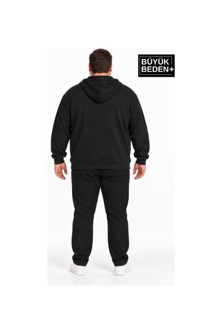 Süperlife Erkek Büyük Beden İki İplik Kapüşonlu Fermuarlı Cepli Sweatshirt Hırka Spr26bhr961 Siyah
