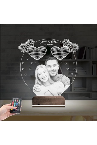 Luvivia Kalp Sevgiliye Hediye Fotoğraflı 3d Lamba - Masa Gece Lambası V7