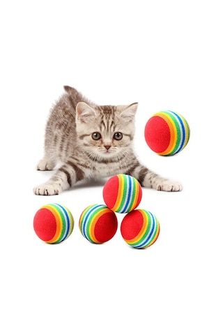 Pribor 3lü Gökkuşağı Sünger Kedi Köpek Çiğneme Oyun Topu Diş Çıkarma Kedi Oyuncağı