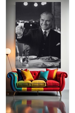 Atatürk Rakı Sofrasında V2 Kanvas Tablo Ev Dekarasyon Hediyelik Duvar Süsü Ölçü Seçmeyi Unutmayınız :