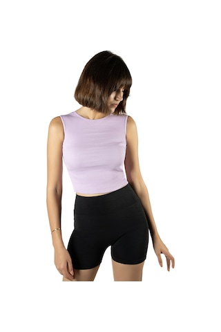 Terapi Men Lila Fitted/vücuda Oturan Crop Halter Yaka Fitilli Esnek Örme Bluz Atlet LILA