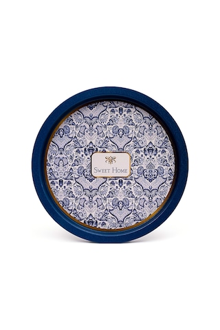 Azulejos Sweet Home Desenli Yuvarlak Metal Tepsi 31.5 CM