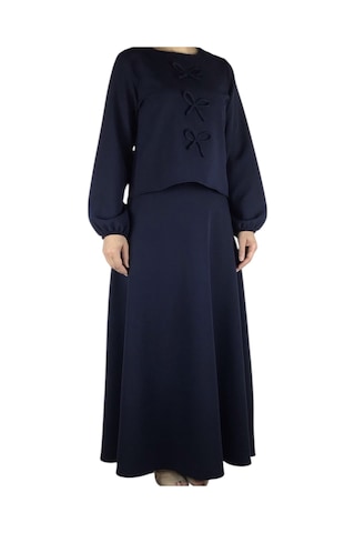 Kadın Spor Önden Kurdela Modelli Kolağzı Lastikli Etek Yandan Fermuarlı Etek Mevlana Model İkili Takım Lacivert