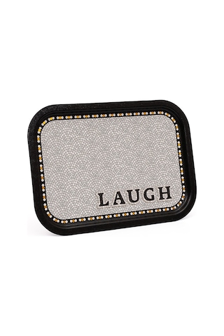Mosaic Laugh Desenli Büyük Klasik Metal Tepsi, 28 X 40 Cm