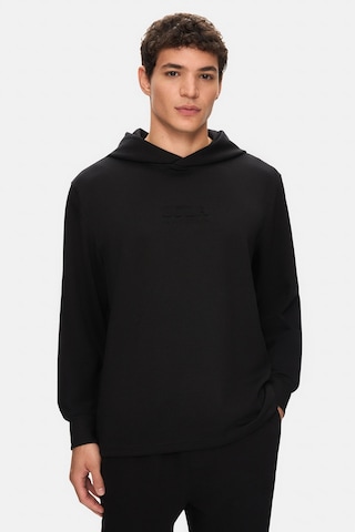 Ucla Wınfrey Siyah Kapüşonlu Gofre Baskı Standard Fit Erkek Sweatshirt Siyah