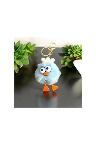 Peluş Ördek Anahtarlık Ve Çanta Aksesuarı - Mavi Beyaz Beyaz