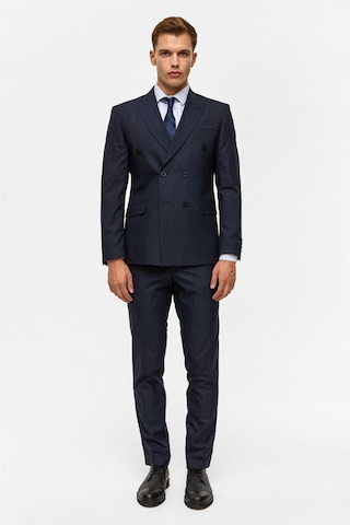 Süvari Lacivert Slim Çizgili Kruvaze Yaka 6 Drop Takım Elbise-38746 Lacivert