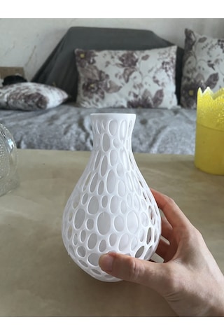 Alvera Petek Dokulu Vazo 3d Baskı Delikli Dekoratif Vazo-beyaz