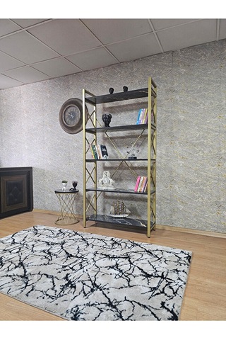 Gold Boyalı Kitaplık - 5 Raflı Suntalem Lüks Kitaplık Luanda Çok Renkli