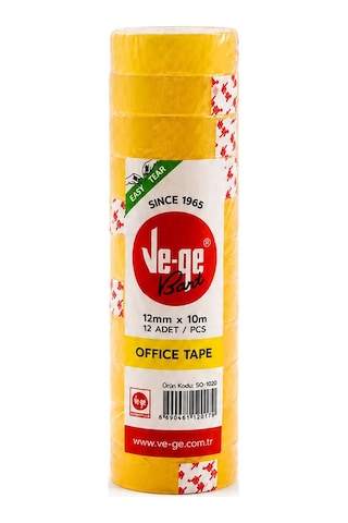 Ve-ge Ofis Bandı 12 Mm X 10 M 12 Adet Şeffaf Bant