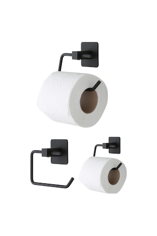 Modern Yapışkanlı Wc Tuvalet Kağıt Tutucusu Kare Siyah Paslanmaz Tutucu