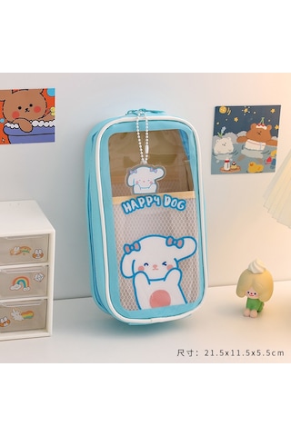 Lemestar Klasik Mavi Köpek Desenli Transparent Çocuk Kalem Kutusu - Geniş Kapasiteli Okul Çantası, Pratik Ve Stüdyo Malzemesi Gümüş