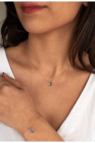 Doğan Diamond 925 Ayar Gümüş Altın Kaplama 6 Ct Yarı Değerli Mavi Topaz Damla Taş Set - Raccolta Di Gocce