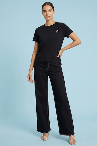 Oversize Siyah Saten T-shirt Siyah