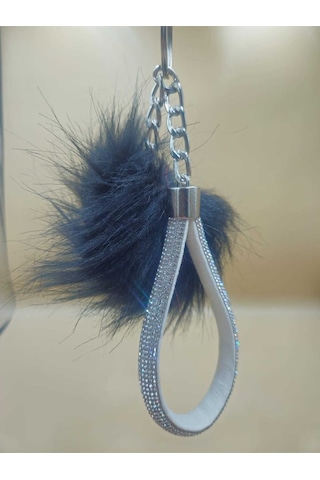 Gümüş Taşlı Tilki Tüyü Siyah Angel Anahtarlık