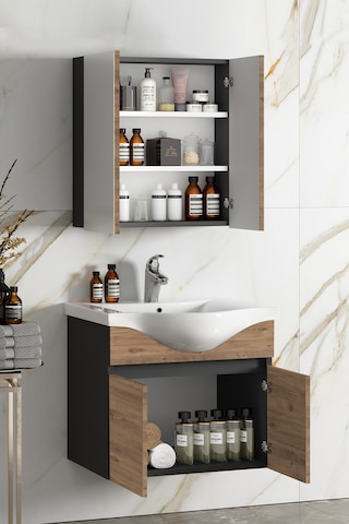 Yıldız 55 Cm Antrasit Gri Mat-Atlantik Çam Mdf Seramik Lavabolu A Antrasit - Atlantik Çam
