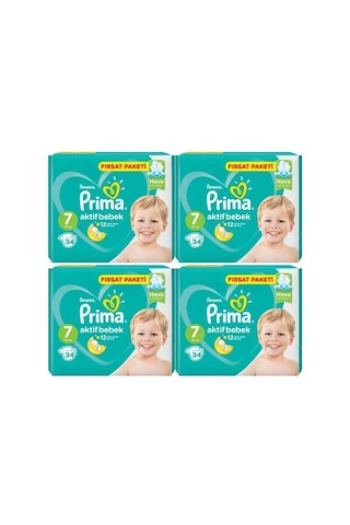 Prima Pampers Aktif Bebek Fırsat Paketi Bebek Bezi 15+ KG 7 Beden 4 x 34 Adet 4'lü
