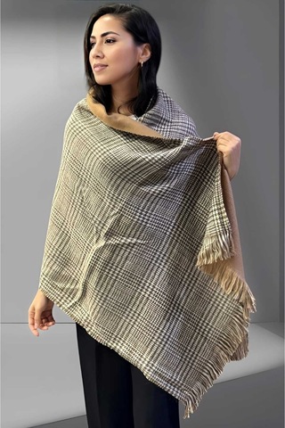 Tezzgelsin Kadın Çift Taraflı Düz Renk Yumuşak Dokulu Omuz Şalı Atkı 7 CM x 18 CM Camel - Gri