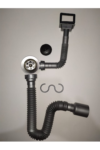 Donau Damlalıktan Taşmalı (Dik) Körüklü Evye Sifonu 50 Mm Gri