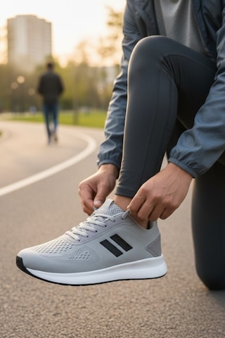 Enoch Erkek Spor Ayakkabı Gri Sneaker Çift Şeritli Hafif Koşu Ve Yürüyüş Modeli Gri