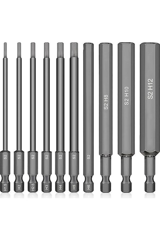 Sointeresting 10 Adet 50mm Altıgen Anahtar Matkap Ucu Metrik H1.5-h12 Elektrikli Altıgen Tornavida Anahtar Soket
