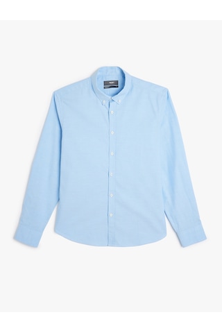 Koton Pamuklu Düğmeli Yaka Slim Fit Uzun Kollu Gömlek Açık Mavi 5wam60051hw Açik Mavi