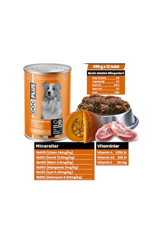 DogPlus Pate Kuzu Etli ve Balkabaklı Yetişkin Köpek Konserve Yaş Mama 395 Gr x 12 Adet