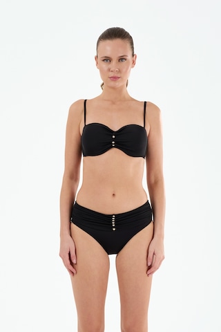 Louren Kadın Siyah/mavi Düz Kumaş Boncuklu Çıkarılabilir Askılı Sabit Kaplı Balenli Straplez Bikini Takımı Siyah