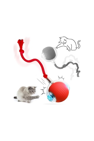 Busstier Akıllı Kedi Oyuncağı, Otomatik Yuvarlanan İnteraktif Top, Hareketli Kuyruk, Usb Şarjlı, Led Işıklı, 3