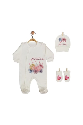 Pia Baby Gl 1931-02 İsme Özel Beşli Tulum Set Krem