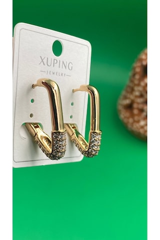 Xuping Rose Gold Üçgen Zirkon Taşlı Halka Küpe Gold