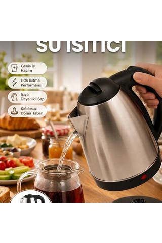Paslanmaz Çelik Kettle Su Isıtıcı 1.8 L 2000 W Otomatik Kapanmalı