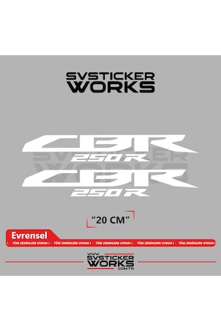 Honda Cbr 250r Sticker Uyumlu Yazı Yüksek Kalite Özel Kesim Folyo 2'li Set Beyaz
