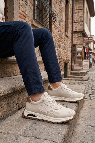 Pepita E350 Rahat Hafif Lastik Bağcıklı Özel Tasarım Spor Sneaker Erkek Ayakkabı Bej